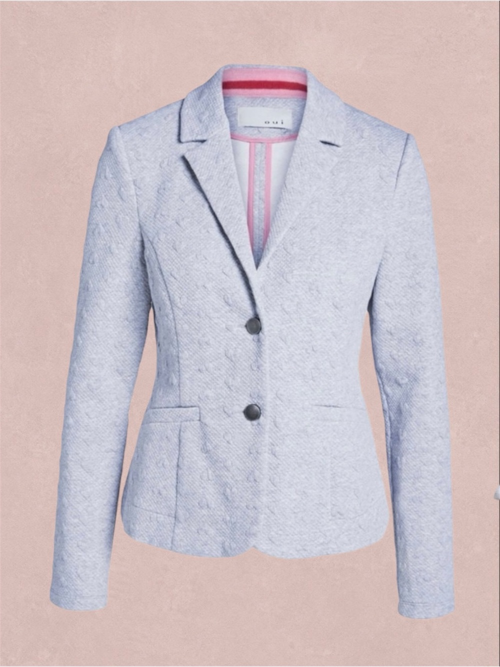 OUI Heart Textured Blazer Stretch Cotton Grey 10 Tailored Office Minimalist Love